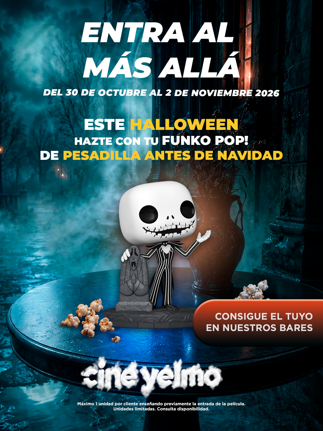 Promoción Halloween 2026: Funko POP! de Jack Skellington, de Pesadilla antes de Navidad, a la venta en los bares de Cine Yelmo.
